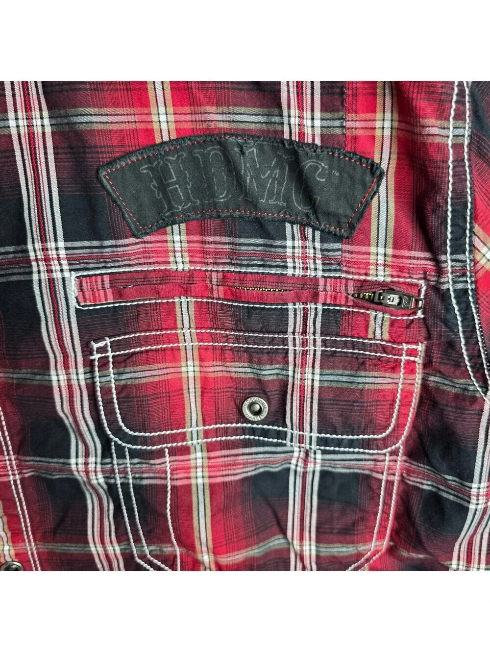 Harley Davidson Men's Red and Black Plaid Short Sleeve Snapped, Siz 2XL